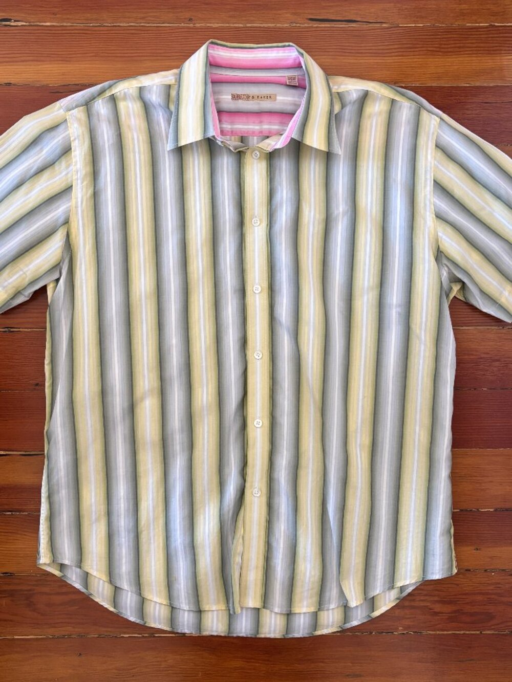 Ted Baker Designer Vintage 100% Cotton Striped Short Sleeve Button Down XL